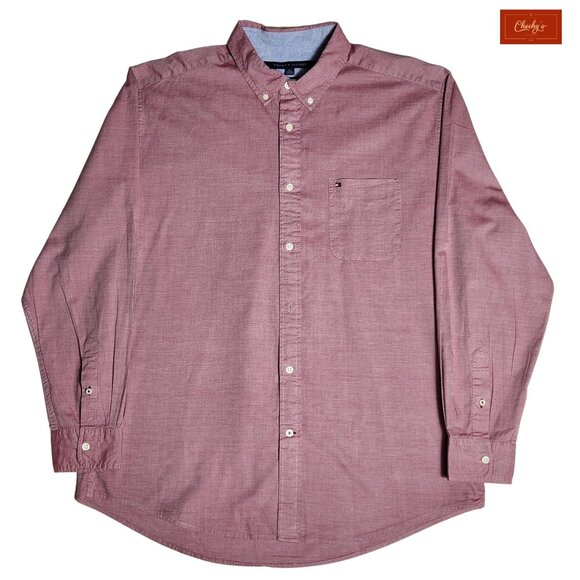 Tommy Hilfiger Long Sleeve Red Button Down Shirt Classic Fit Sz XL(ID50) - Picture 1 of 5